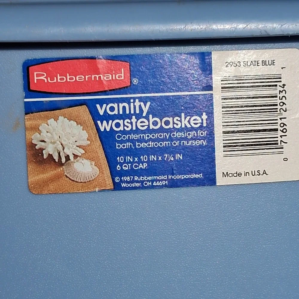 Vintage 90s Rubbermaid Wastebasket 2 Dusty Rose Pink Country Slate Blue USA